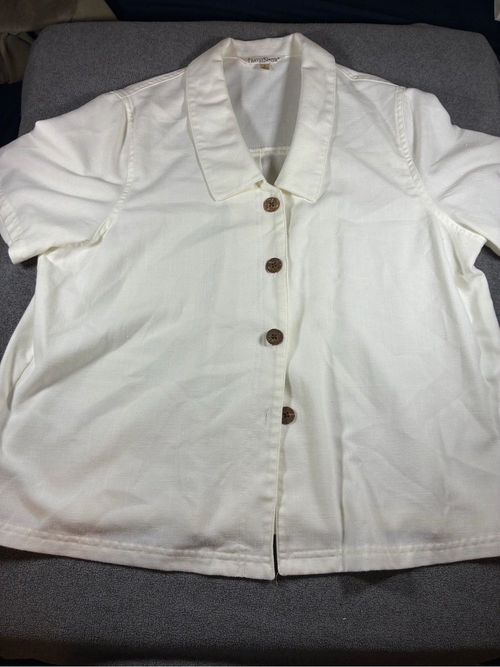 TravelSmith Cream Short-Sleeve Button Down Kids Shirt